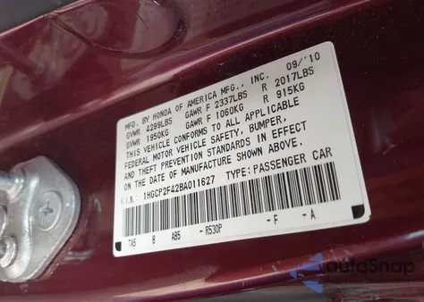 2011 Honda Accord 2.4 Lx-P from USA, damaged, VIN 1HGCP2F42BA011627